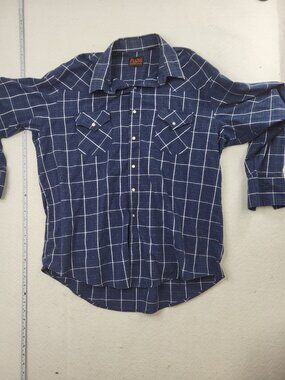 Vintage Blue Plaid Pearl Snap long sleeve shirt Plains Western wear XL Chore